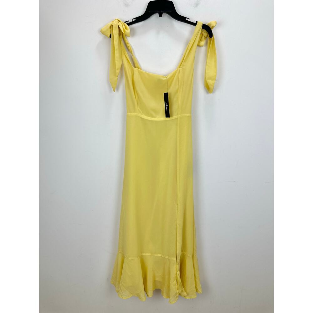 Lulus Summer Invite Yellow Tie-Strap Tiered Midi Dress Party Cocktail Small NWT - Picture 5 of 11